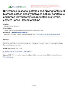 Differences in Spatial Patterns and Driving Factors of Biomass Carbon Density Between Natural Coniferous and Broad-Leaved Forest