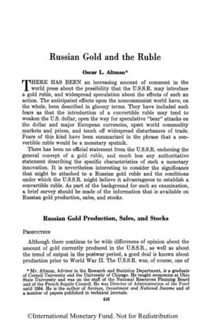 Russian Gold and the Ruble