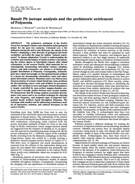Basalt Pb Isotope Analysis and the Prehistoric Settlement of Polynesia MARSHALL I