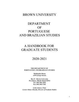 Brown University Department of Portuguese and Brazilian Studies a Handbook for Graduate Students 2020-2021