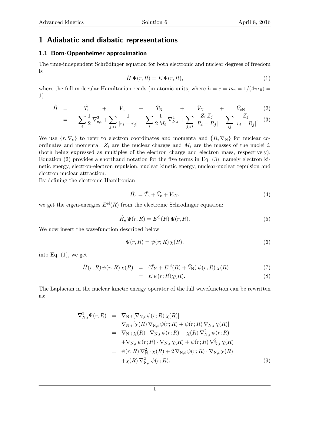 1 Adiabatic and Diabatic Representations