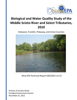 Biological and Water Quality Study of the Middle Scioto River and Select Tributaries, 2010 Delaware, Franklin, Pickaway, and Union Counties