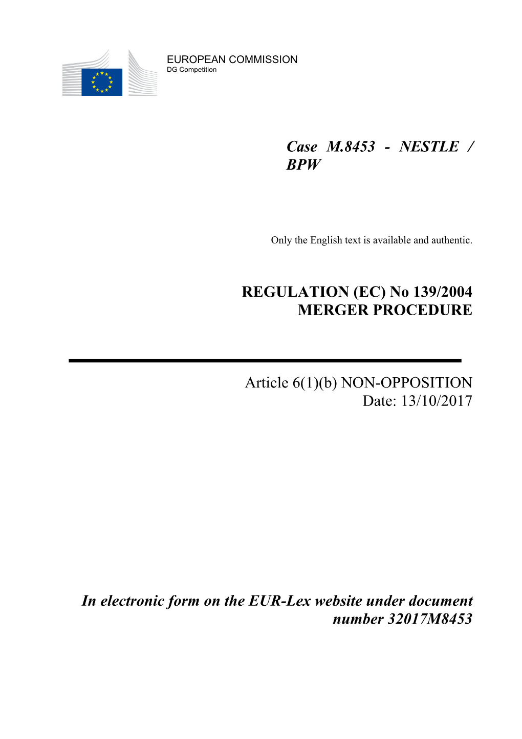 Case M.8453 - NESTLE / BPW