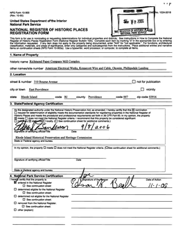 NATIONAL REGISTER of HISTORIC PLACES REGISTRATION FORM This Form Is for Use in Nominating Or Requesting Determinations for Individual Properties and Districts