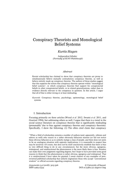 Conspiracy Theories and Monological Belief Systems