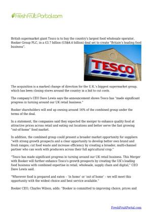 Tesco to Buy Wholesaler Booker in £3.7B Deal