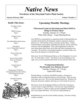 Native News Newsletter of the Maryland Native Plant Society