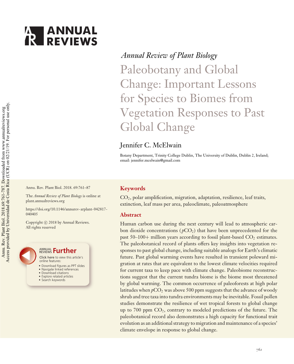 Important Lessons for Species to Biomes from Vegetation Responses to Past Global Change