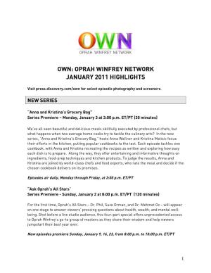 Oprah Winfrey Network January 2011 Highlights
