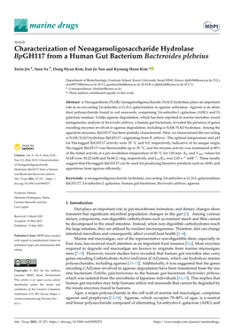 Characterization of Neoagarooligosaccharide Hydrolase Bpgh117 from a Human Gut Bacterium Bacteroides Plebeius