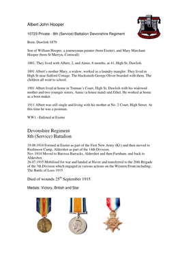 Devonshire Regiment 8Th (Service) Battalion