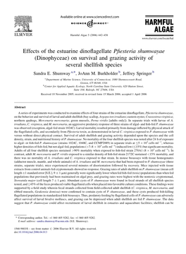 Effects of the Estuarine Dinoflagellate Pfiesteria Shumwayae