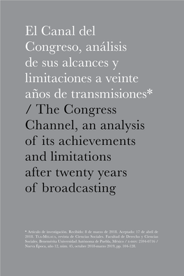 El Canal Del Congreso, Análisis De Sus Alcances Y Limitaciones a Veinte