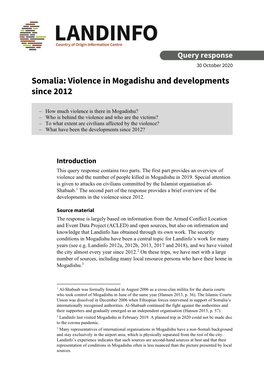 Somalia: Violence in Mogadishu and Developments Since 2012