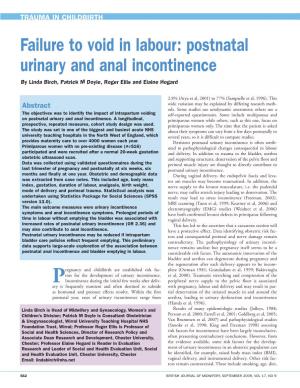 Failure to Void in Labour: Postnatal Urinary and Anal Incontinence by Linda Birch, Patrick M Doyle, Roger Ellis and Elaine Hogard