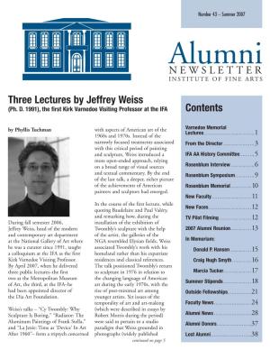 Three Lectures by Jeffrey Weiss NEWSLETTER Contents