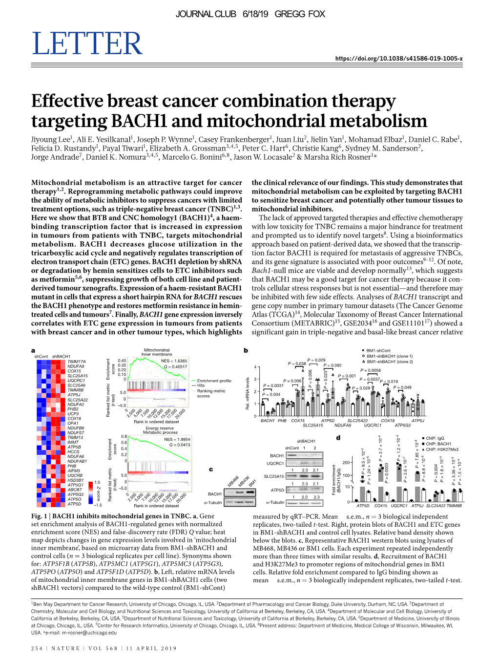 Effective Breast Cancer Combination Therapy Targeting BACH1 and Mitochondrial Metabolism Jiyoung­­­­­­­­­­ Lee1, Ali E