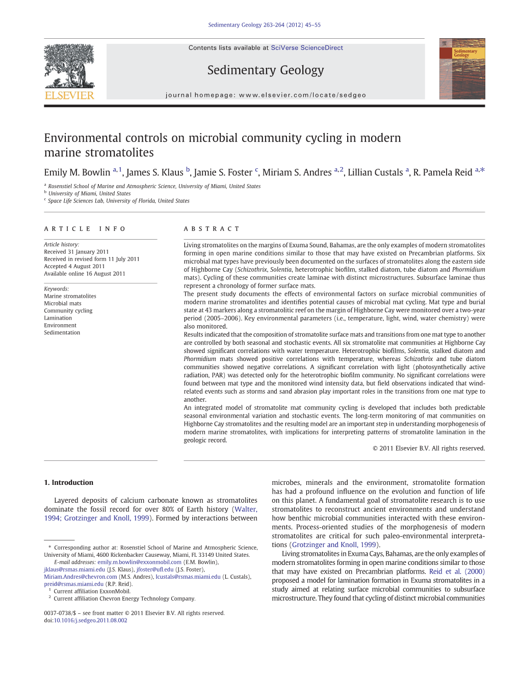 Environmental Controls on Microbial Community Cycling in Modern Marine Stromatolites