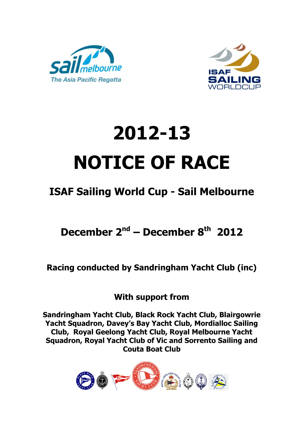 2012-13 NOTICE of RACE ISAF Sailing World