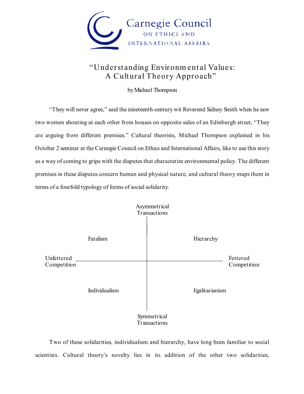 “Understanding Environmental Values: a Cultural Theory Approach”