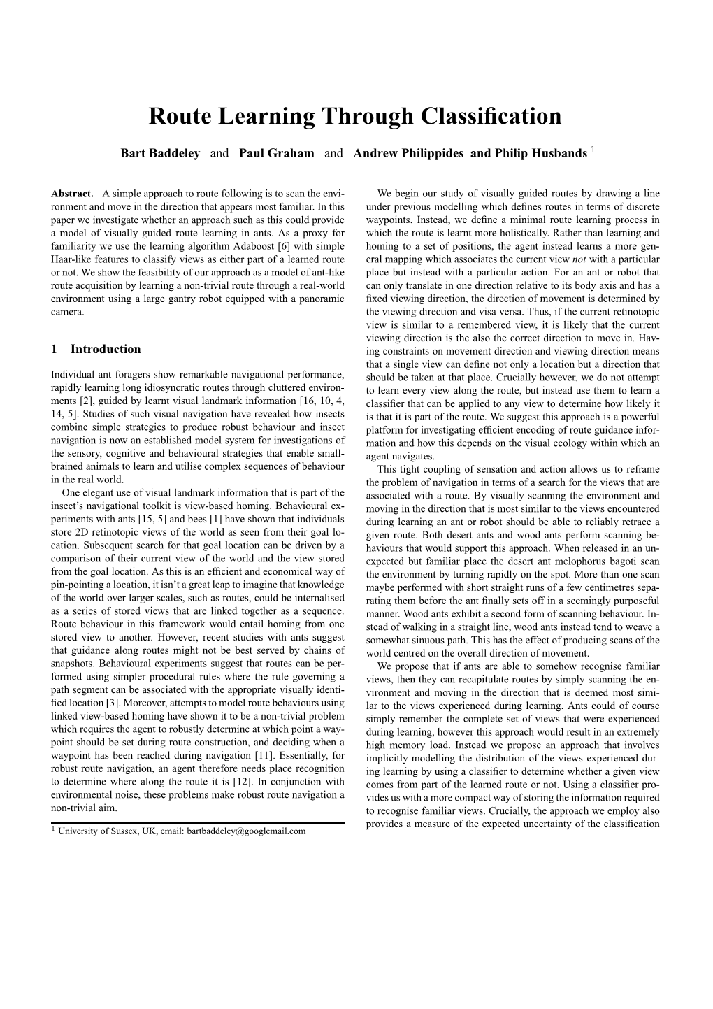 Route Learning Through Classification