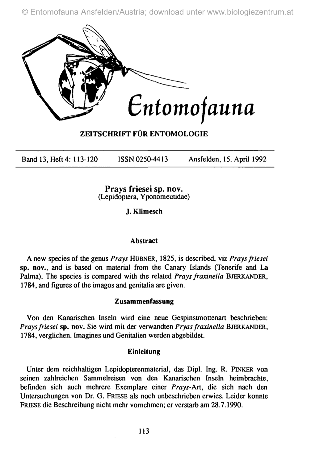 Cntomojauna ZEITSCHRIFT FÜR ENTOMOLOGIE