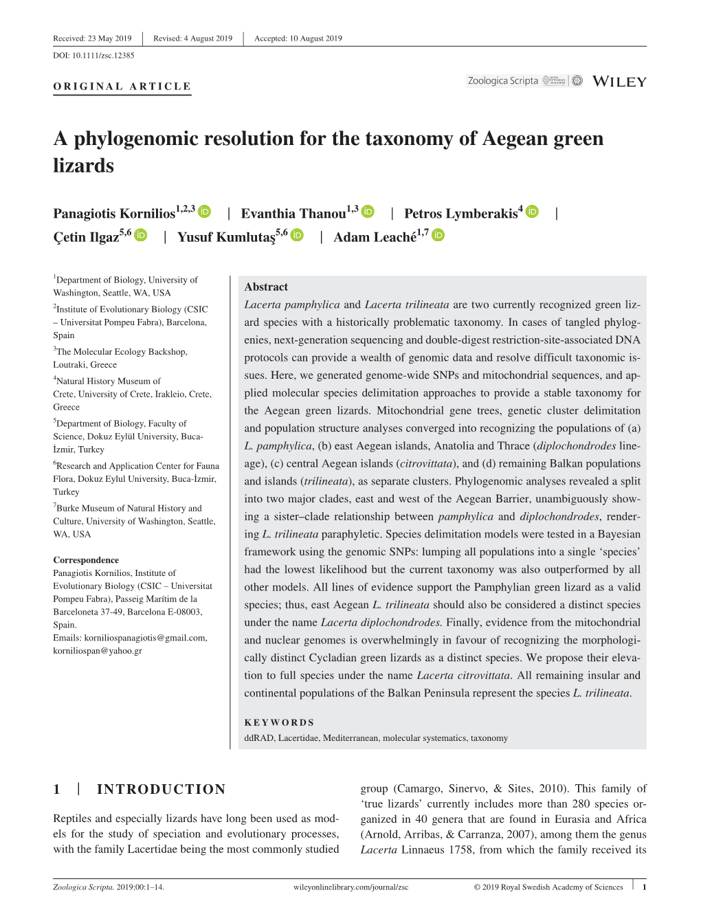 A Phylogenomic Resolution for the Taxonomy of Aegean Green Lizards