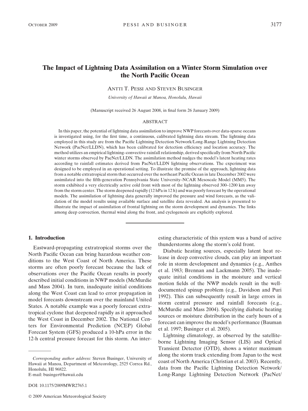 The Impact of Lightning Data Assimilation on a Winter Storm Simulation Over the North Paciﬁc Ocean