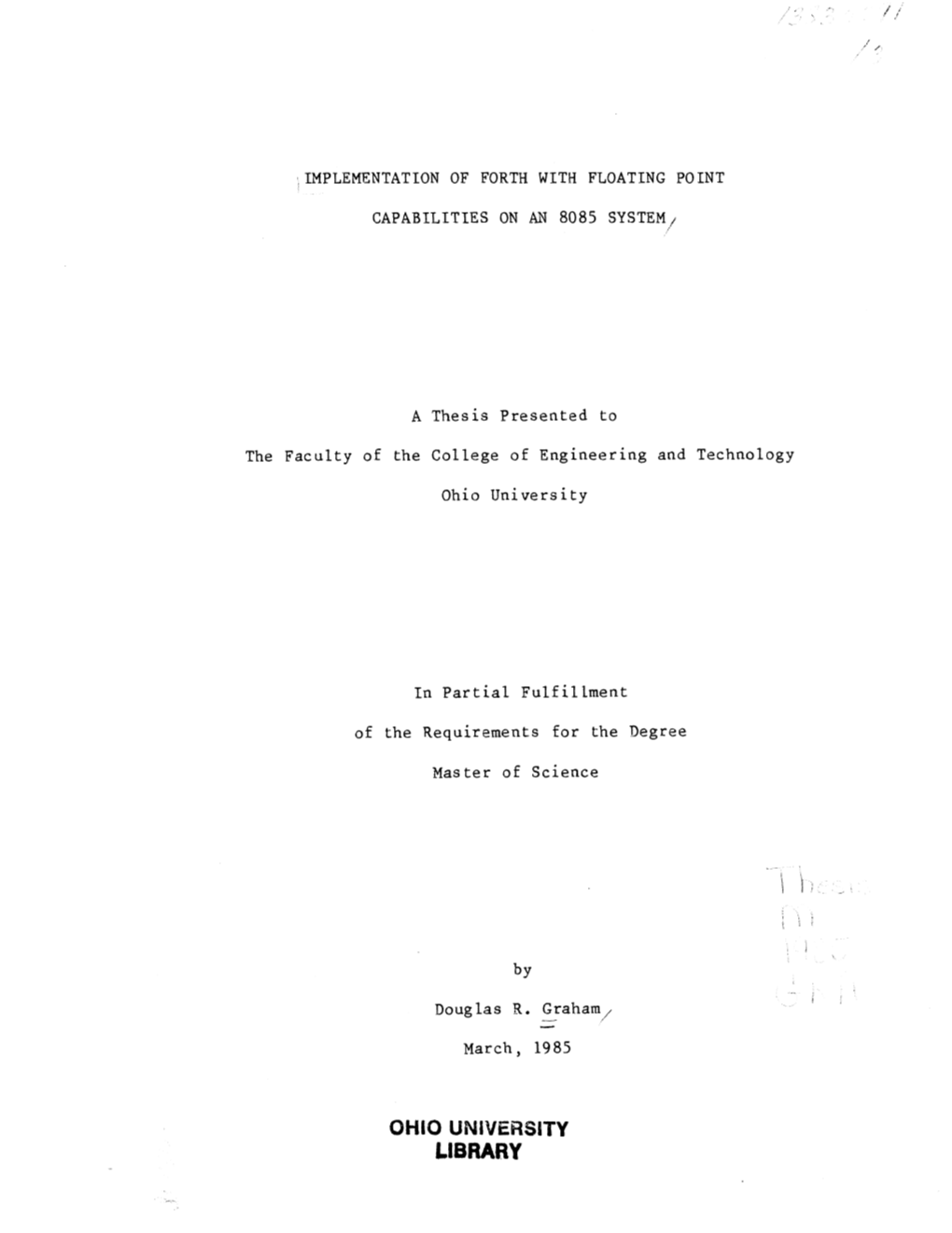 Implementation of Forth with Floating Point Capabilities on an 8085 System