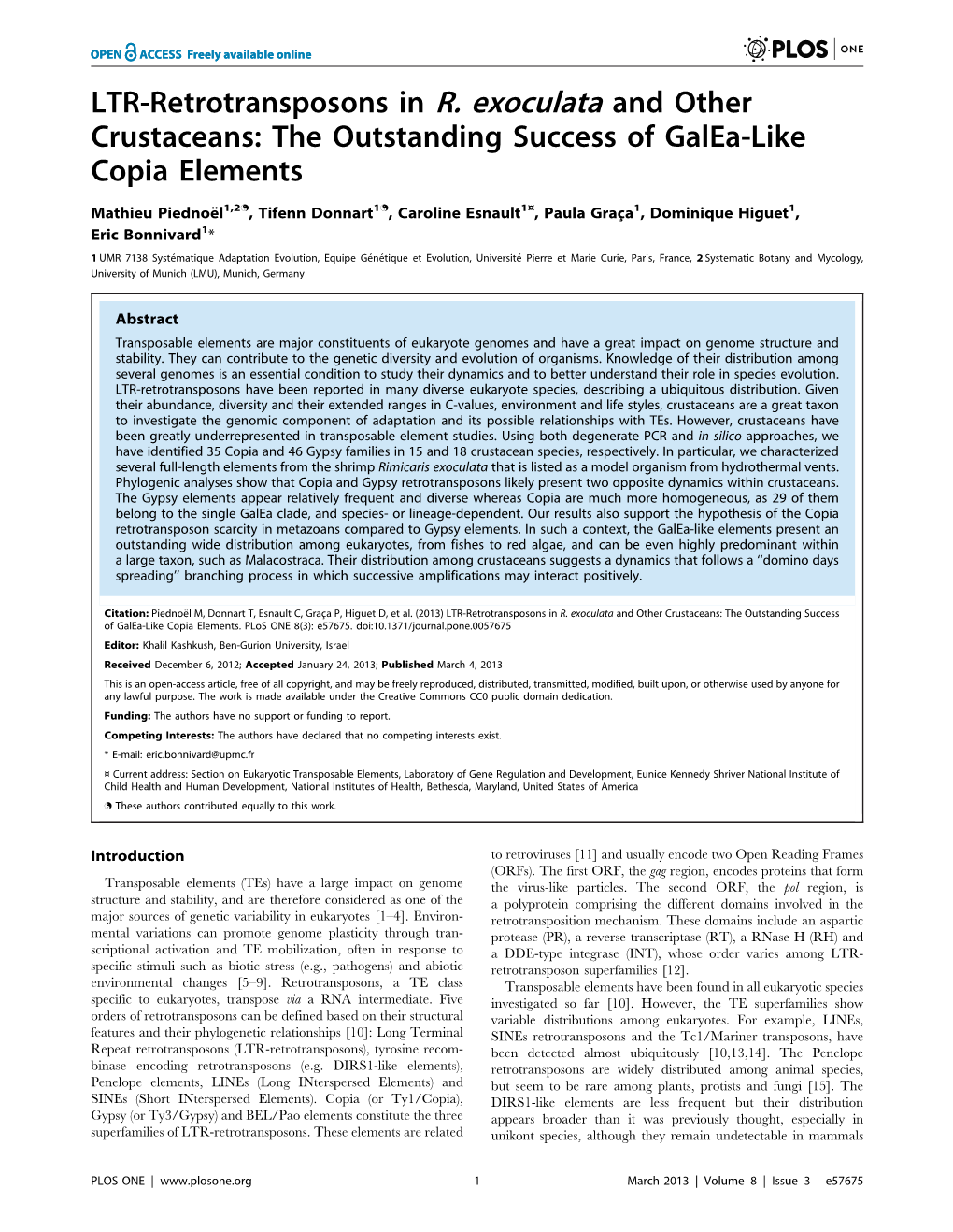 LTR-Retrotransposons in R. Exoculata and Other Crustaceans: the Outstanding Success of Galea-Like Copia Elements