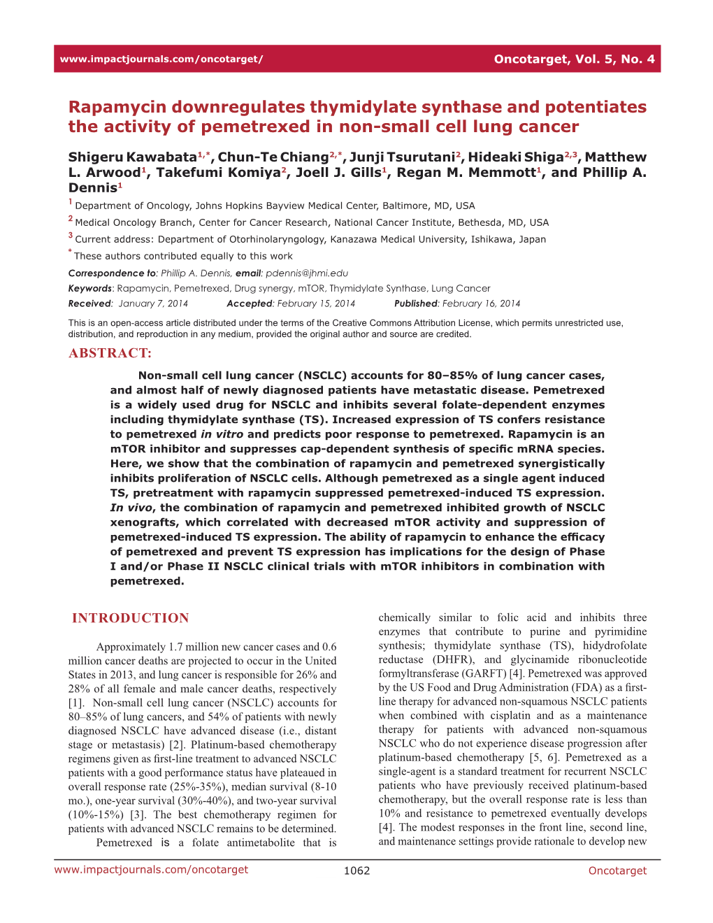 Rapamycin Downregulates Thymidylate Synthase and Potentiates the Activity of Pemetrexed in Non-Small Cell Lung Cancer