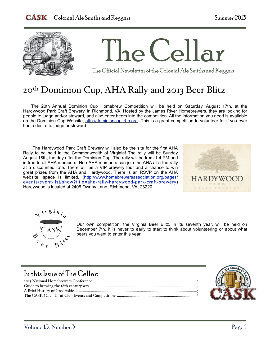 20Th Dominion Cup, AHA Rally and 2013 Beer Blitz