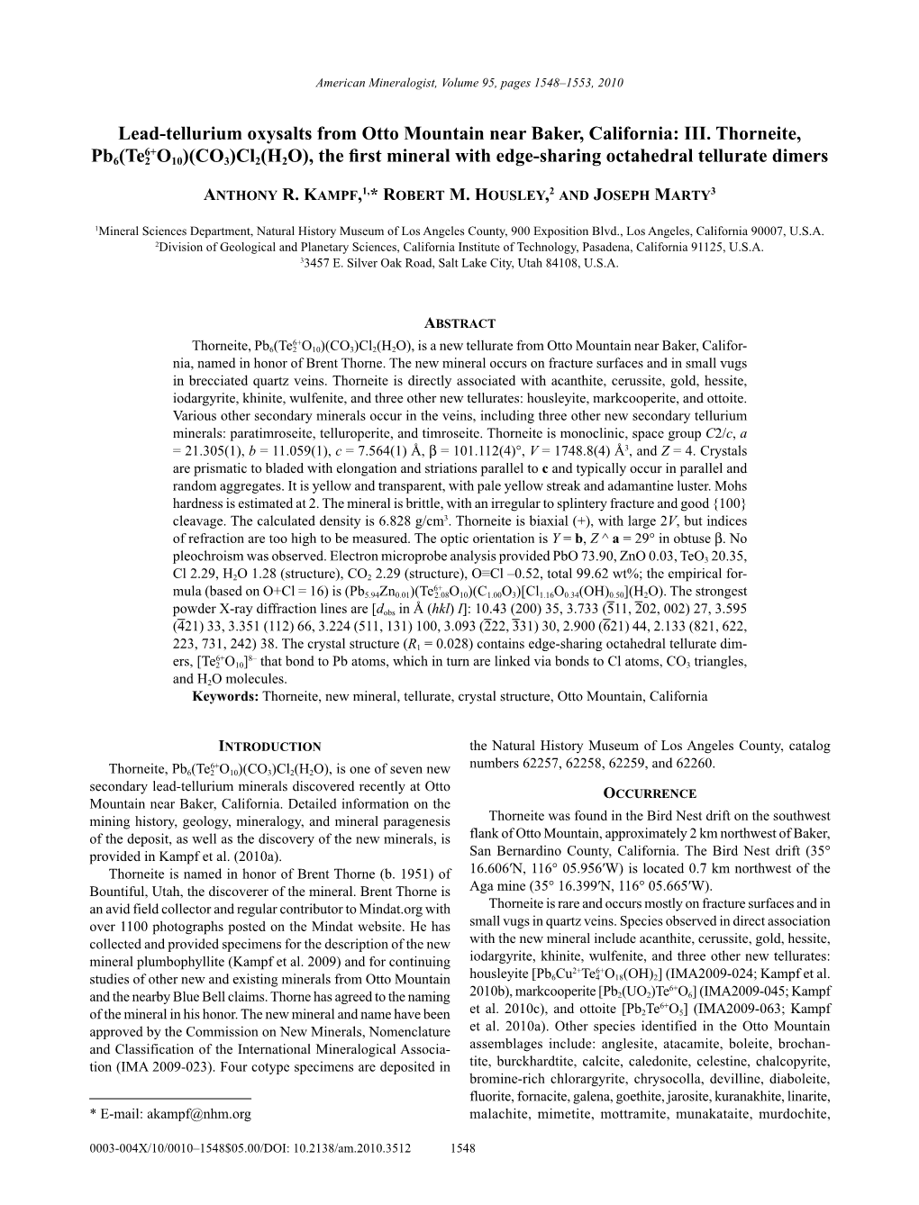 Lead-Tellurium Oxysalts from Otto Mountain Near Baker, California: III