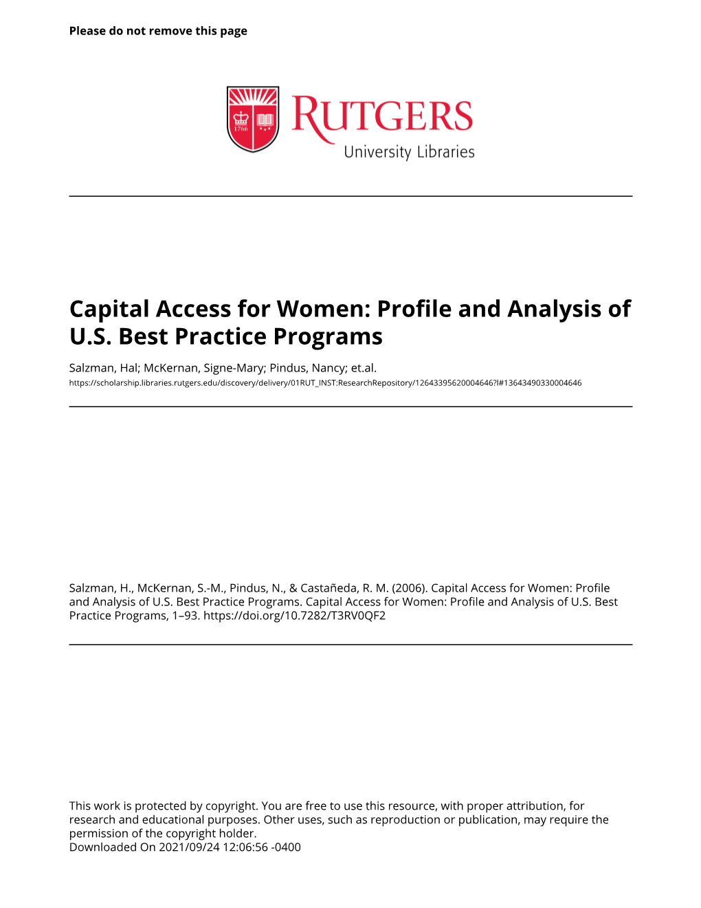 Profile and Analysis of US Best Practice Programs