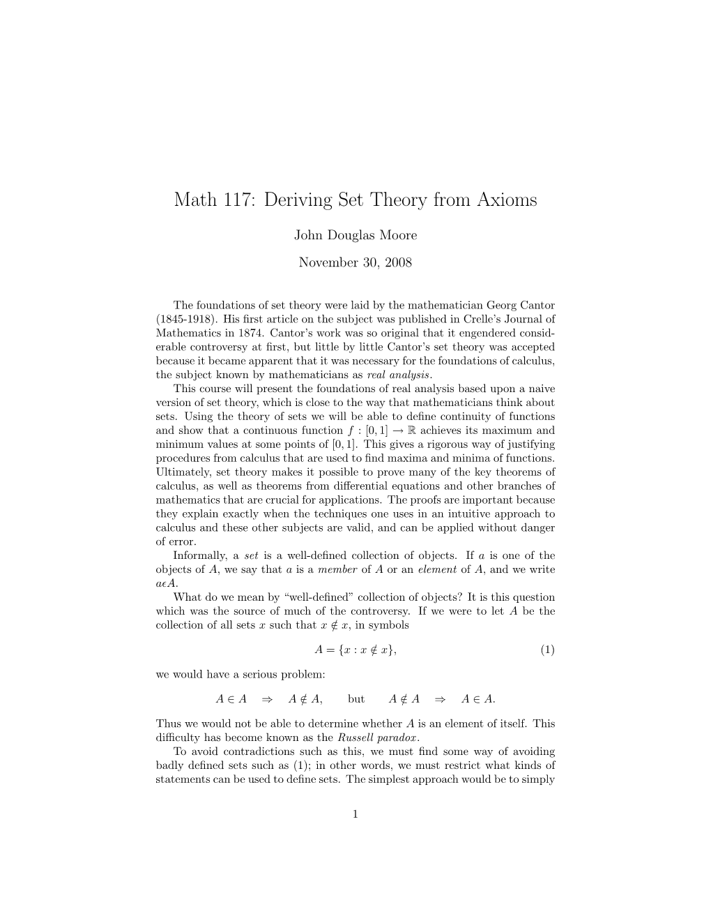 Deriving Set Theory from Axioms