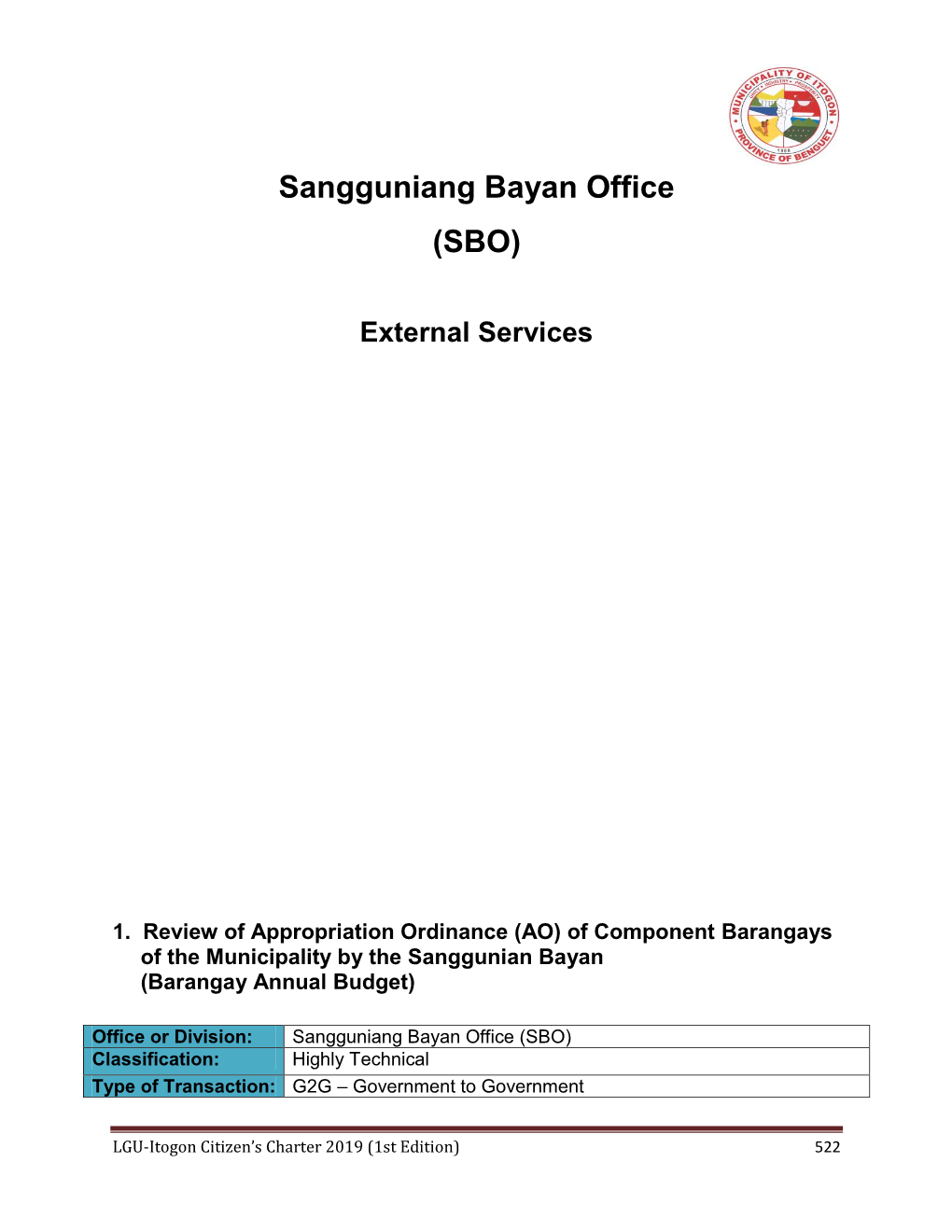 Sangguniang Bayan Office (SBO)