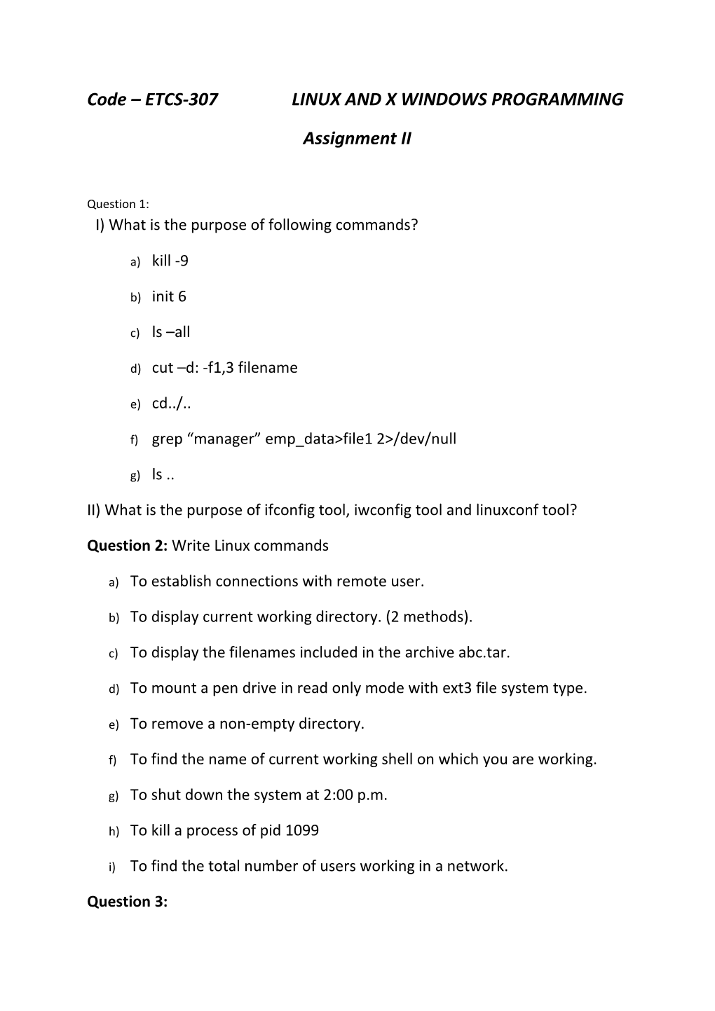 Code ETCS-307 LINUX and X WINDOWS PROGRAMMING