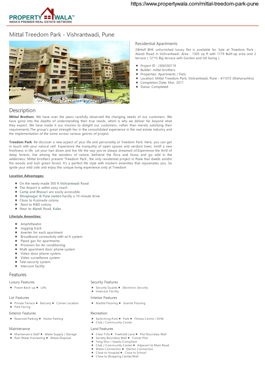 Mittal Treedom Park - Vishrantwadi, Pune Residential Apartments 2&Half BHK Unfurnished Luxury Flat Is Available for Sale at Treedom Park , Alandi Road in Vishrantwadi