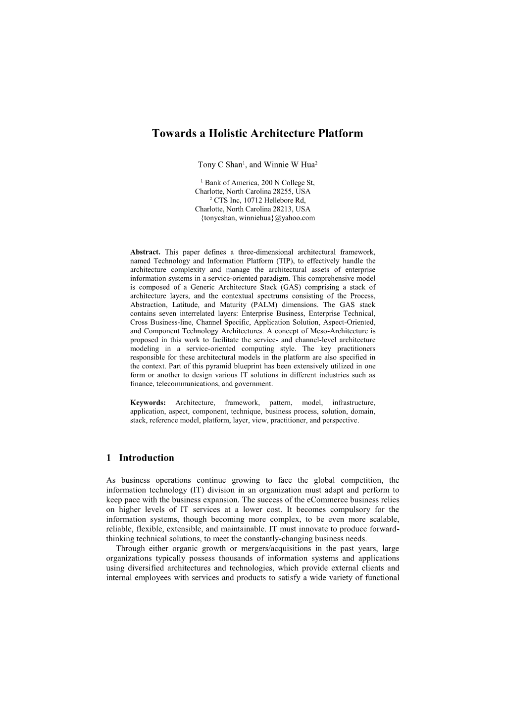 Towards a Holistic Architecture Platform