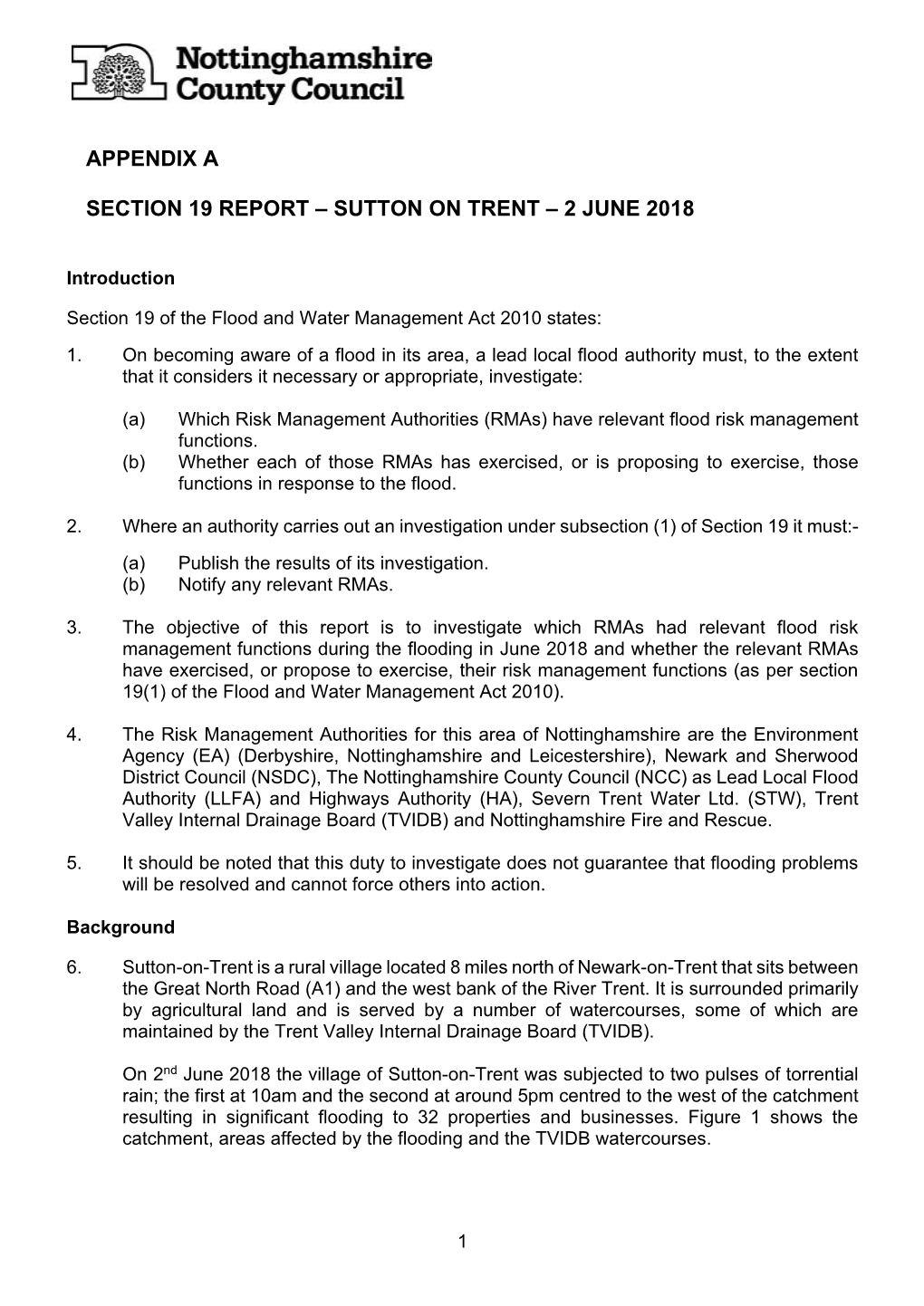 Appendix a Section 19 Report – Sutton on Trent – 2 June 2018