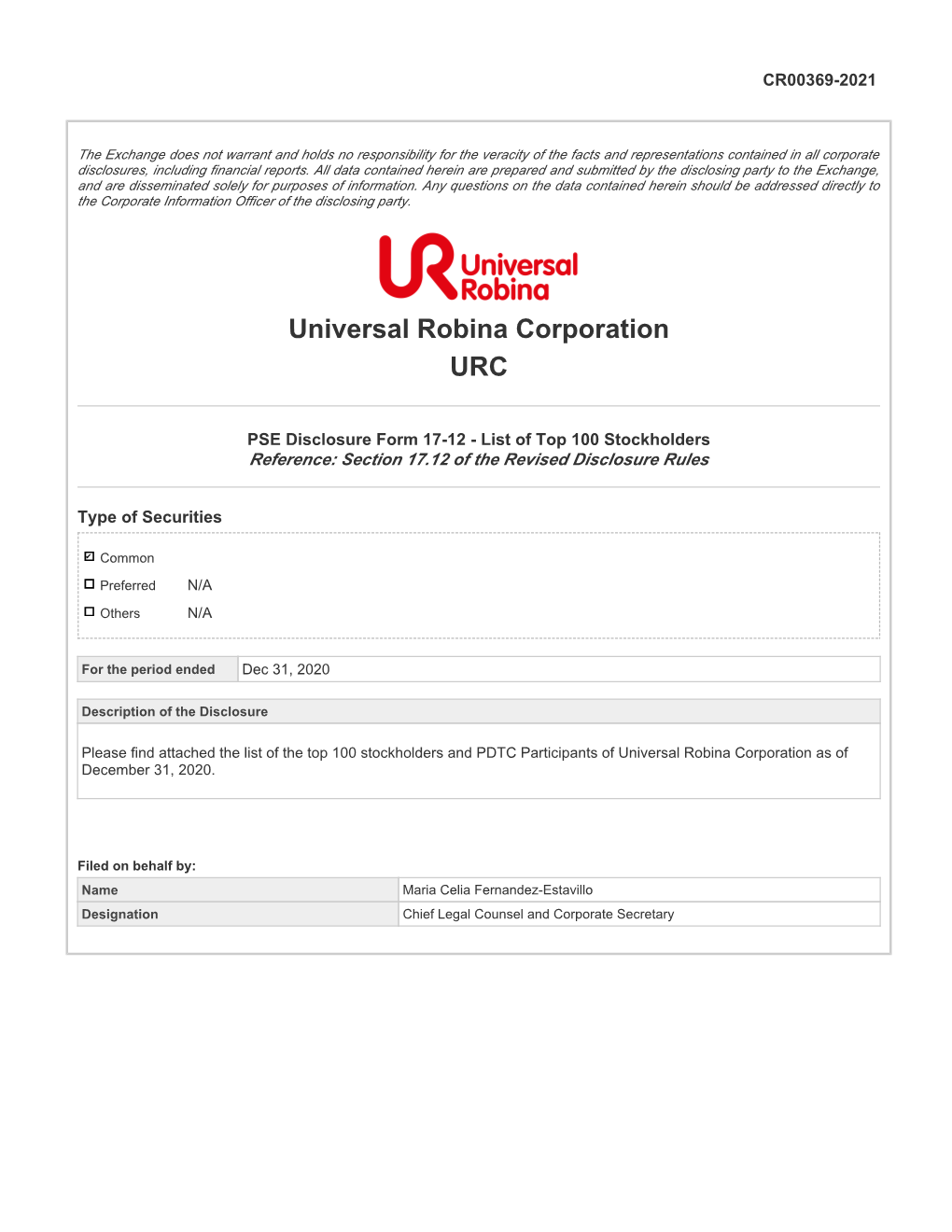 Universal Robina Corporation URC