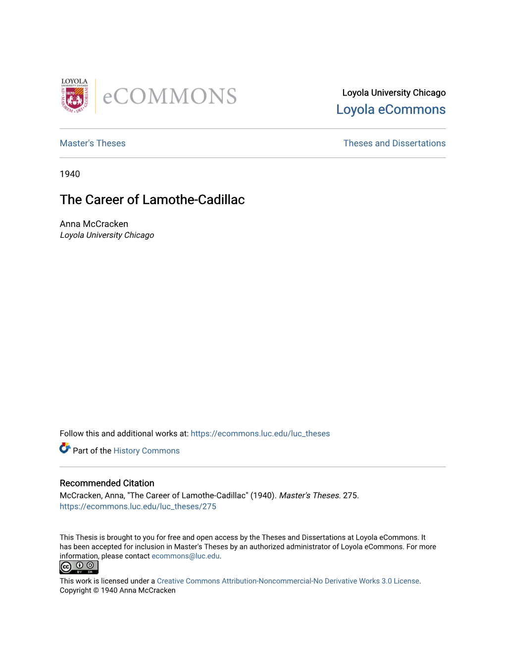 The Career of Lamothe-Cadillac