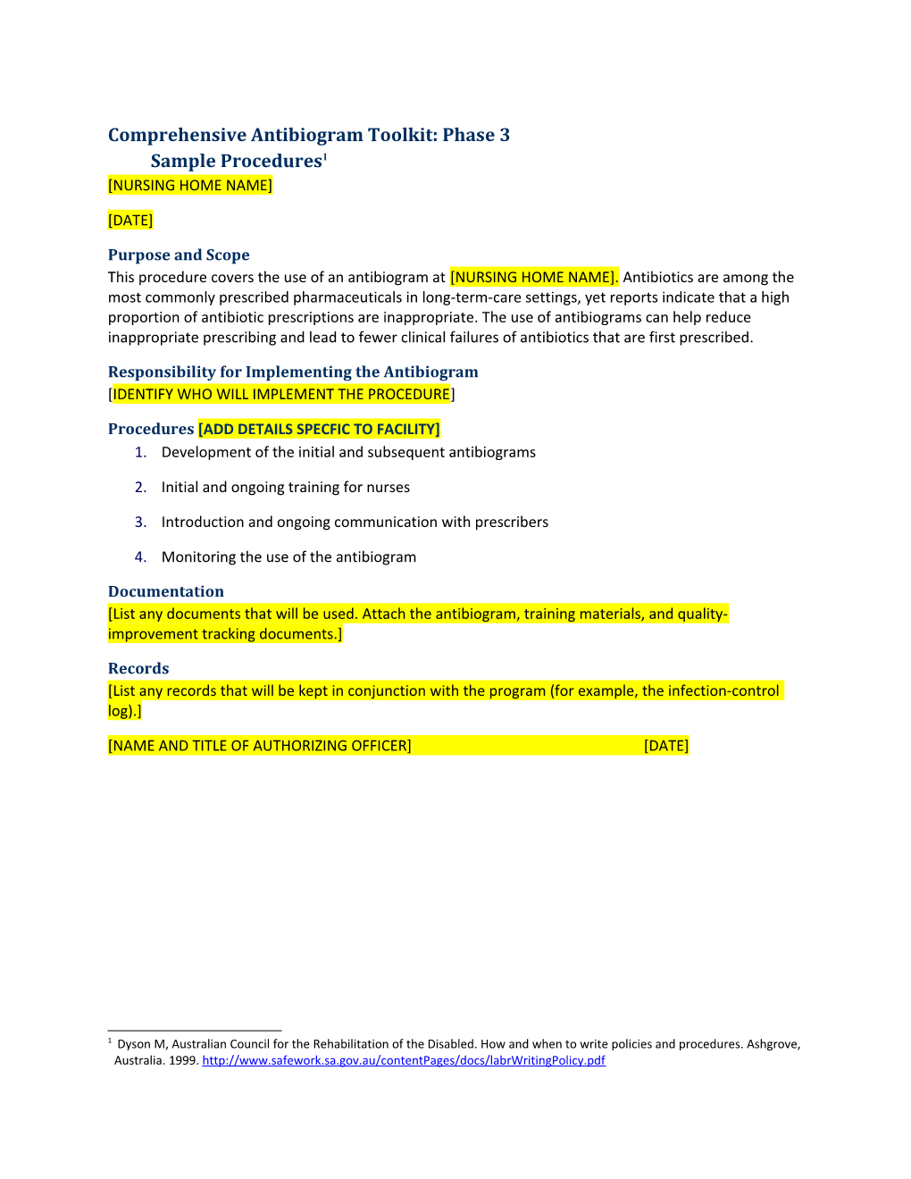 Comprehensive Antibiogram Toolkit: Phase 3Sample Procedures 1