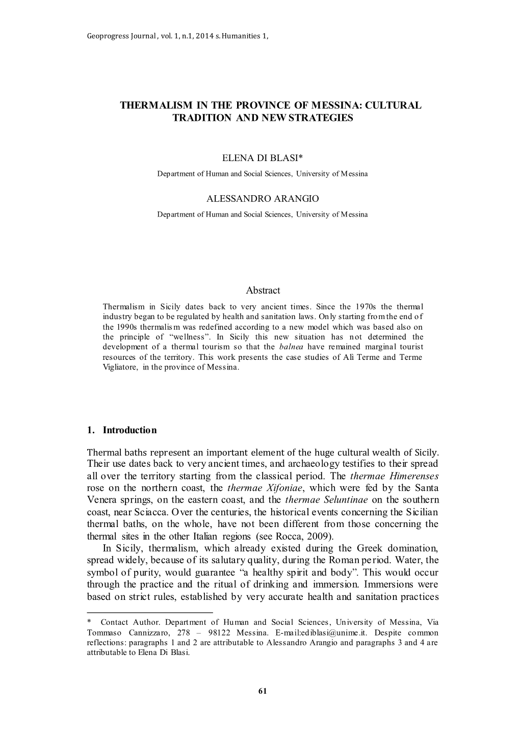 Thermalism in the Province of Messina: Cultural Tradition and New Strategies