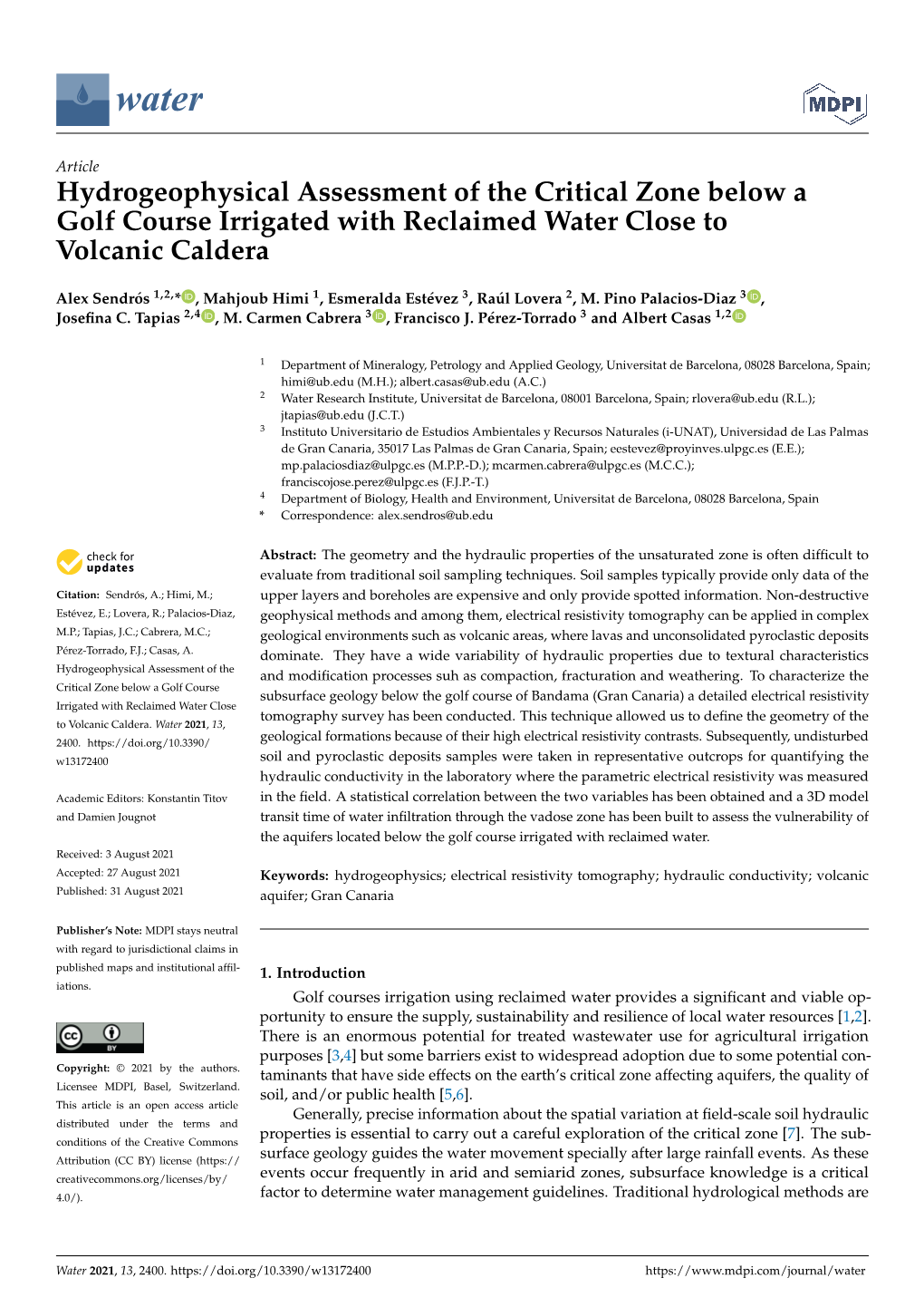 Hydrogeophysical Assessment of the Critical Zone Below a Golf Course Irrigated with Reclaimed Water Close to Volcanic Caldera