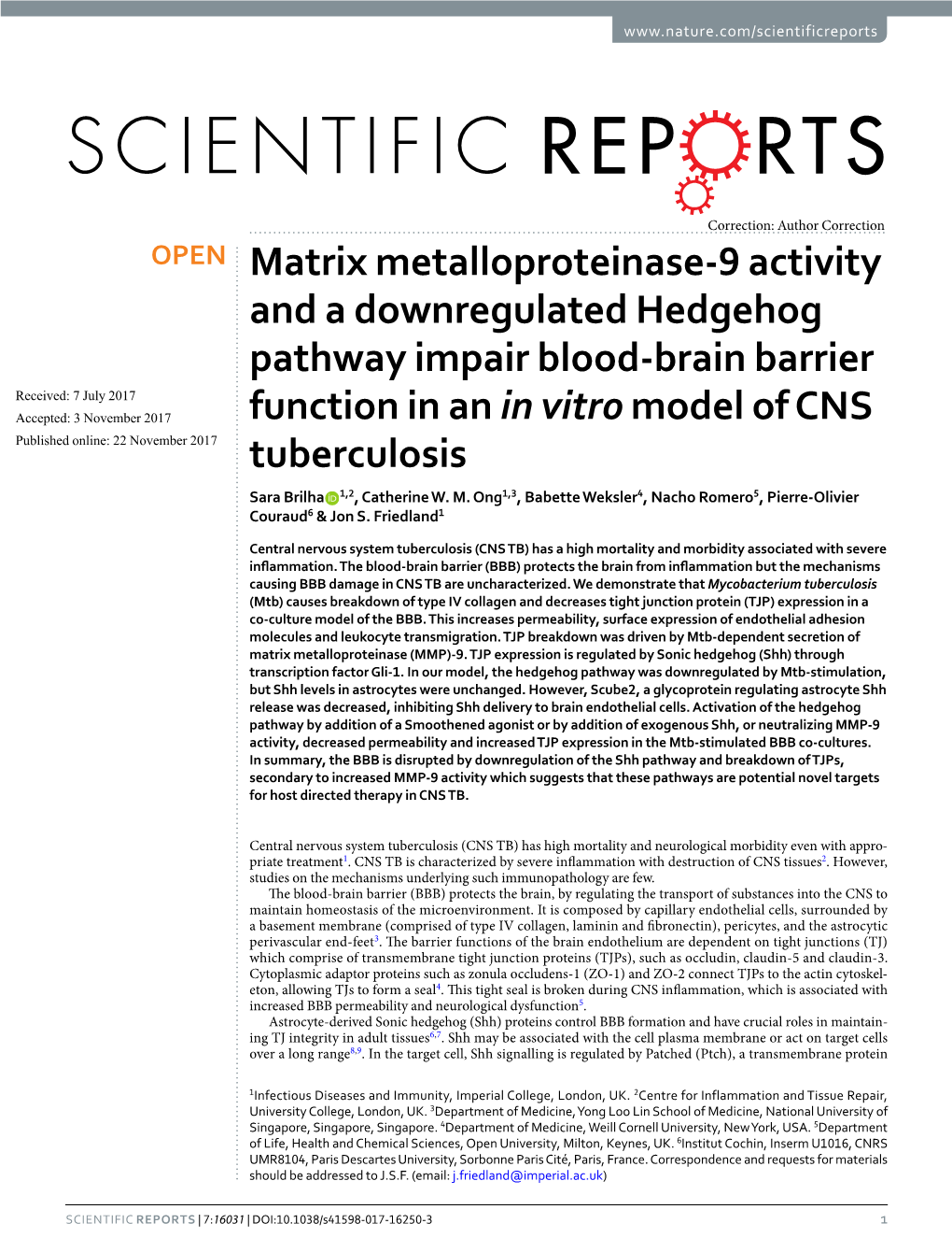 Matrix Metalloproteinase-9 Activity and a Downregulated Hedgehog