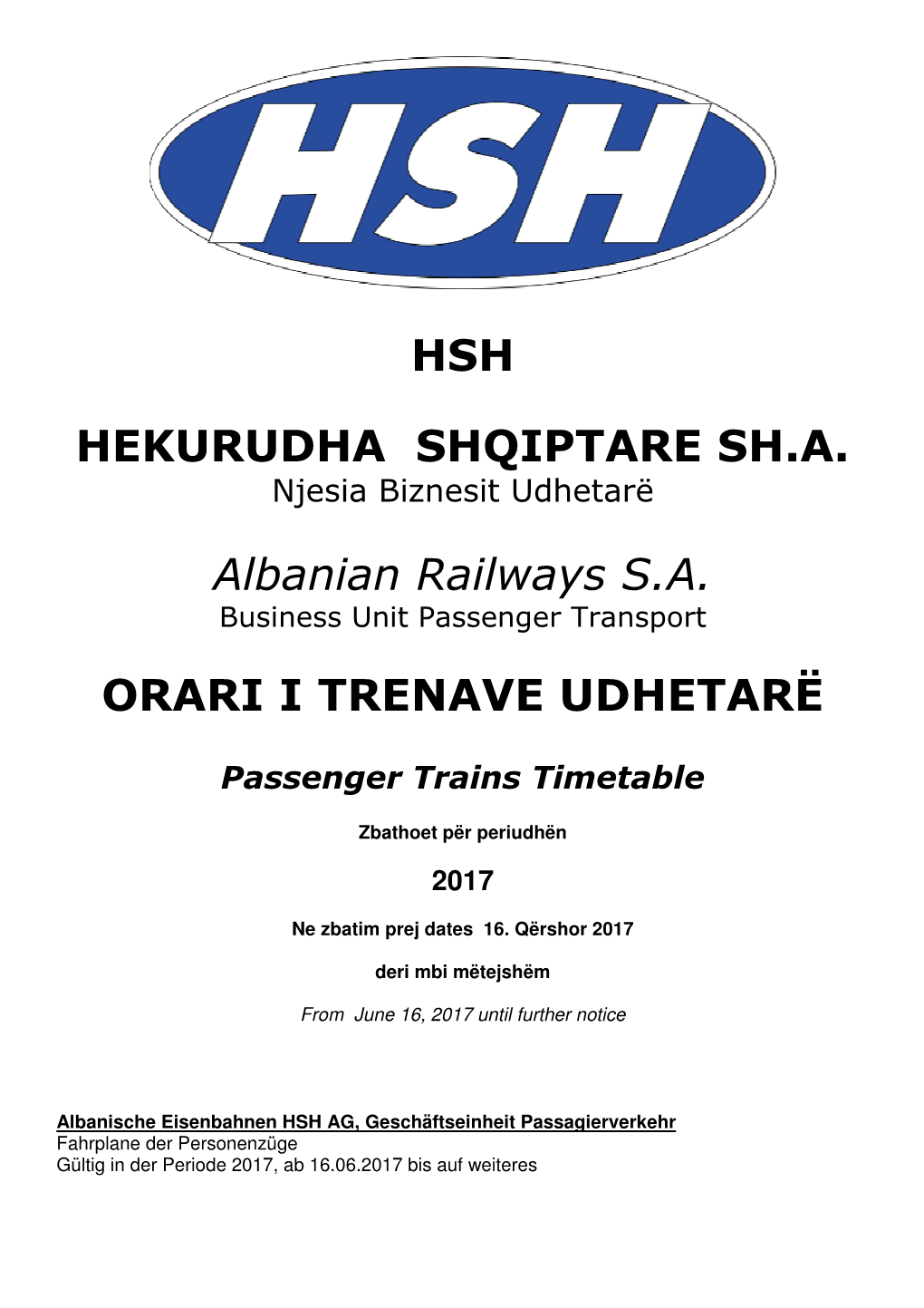 HSH HEKURUDHA SHQIPTARE SH.A. Albanian Railways S.A