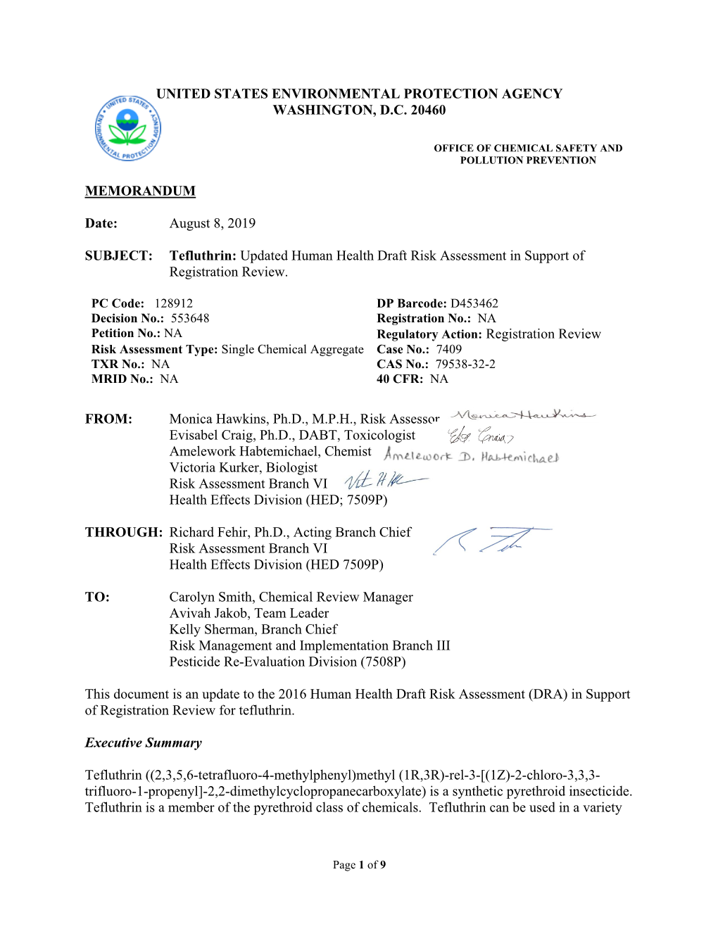 US EPA-Pesticides; Tefluthrin