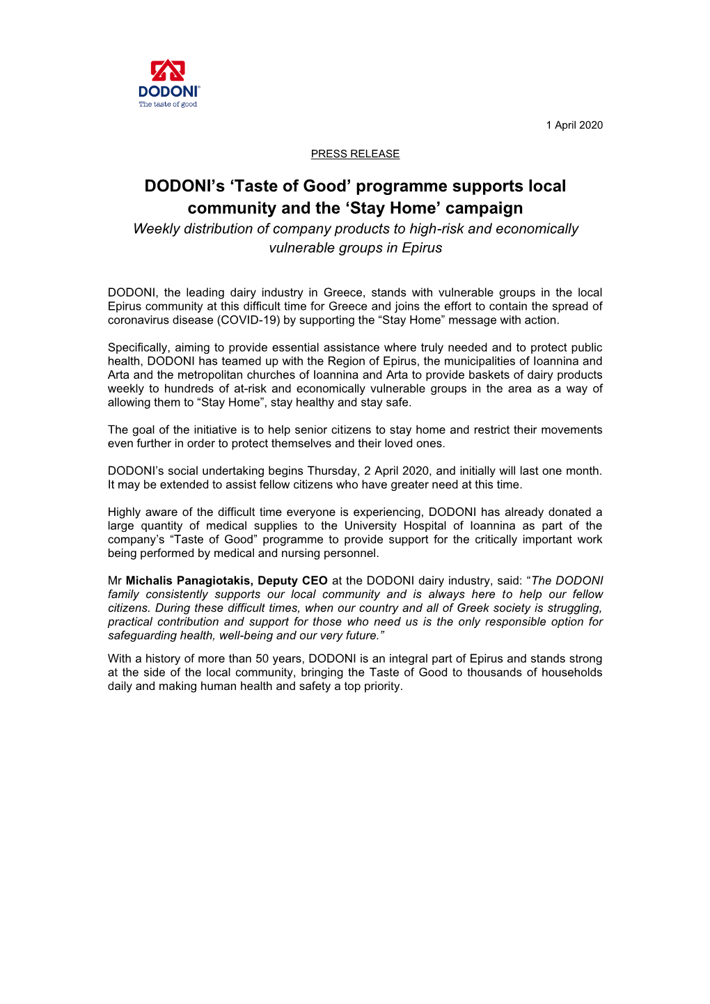 DODONI's 'Taste of Good' Programme Supports Local Community and The