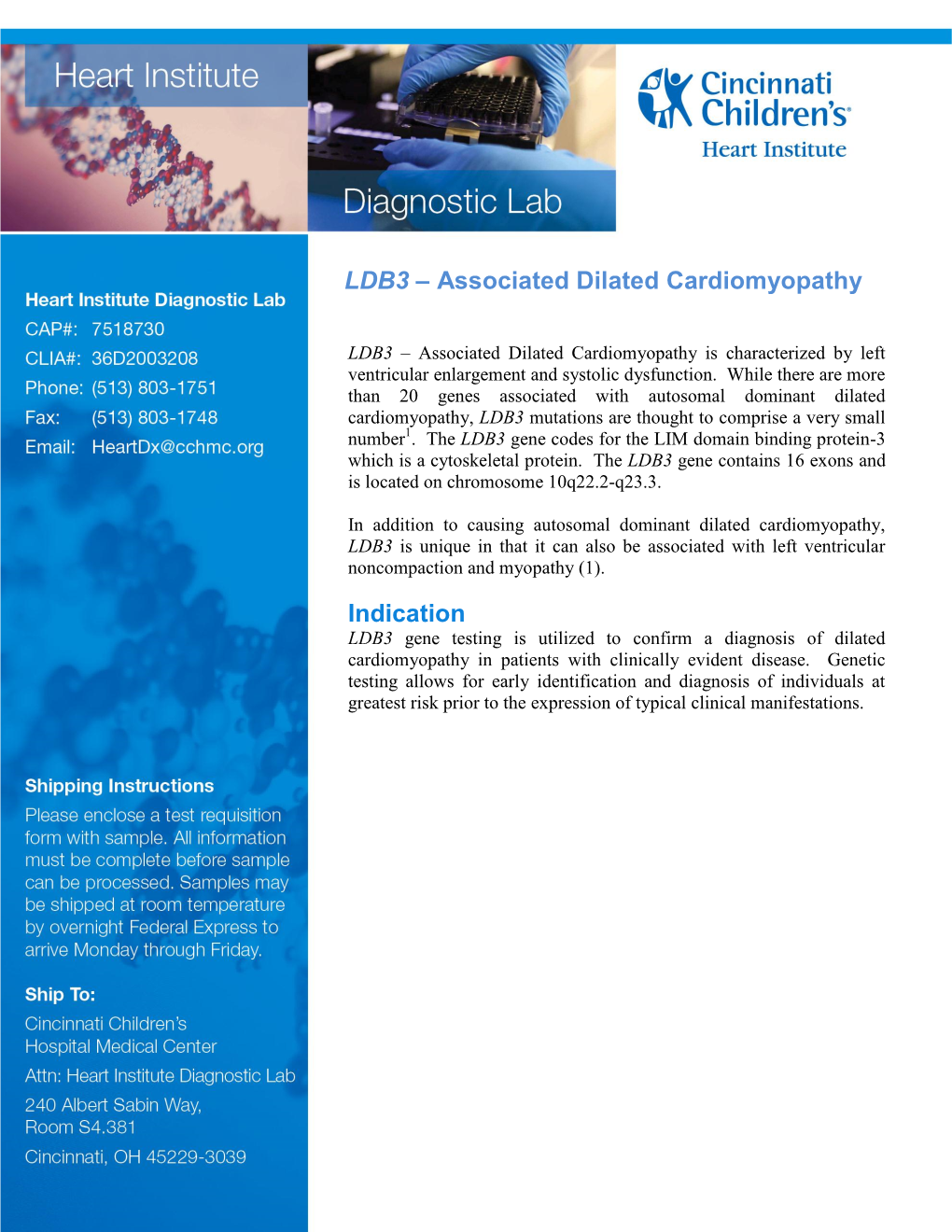 LDB3 – Associated Dilated Cardiomyopathy Indication